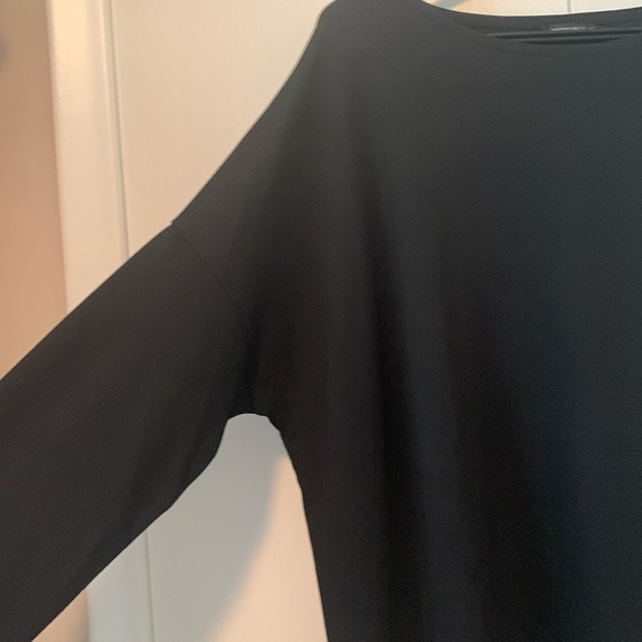 Lafayette 148 New York Black Faux Leather Trim Drop Shoulder Tunic Top Size M - Picture 3 of 6
